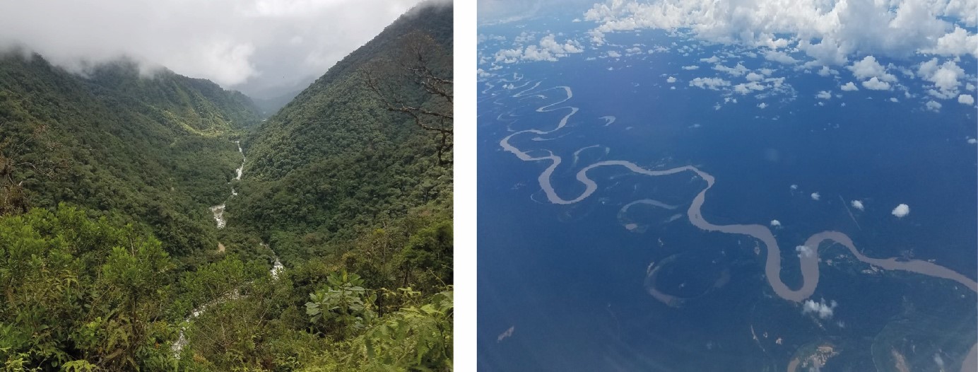 vue aérienne d’un sous-bassin versant Andin du Madre de Dios