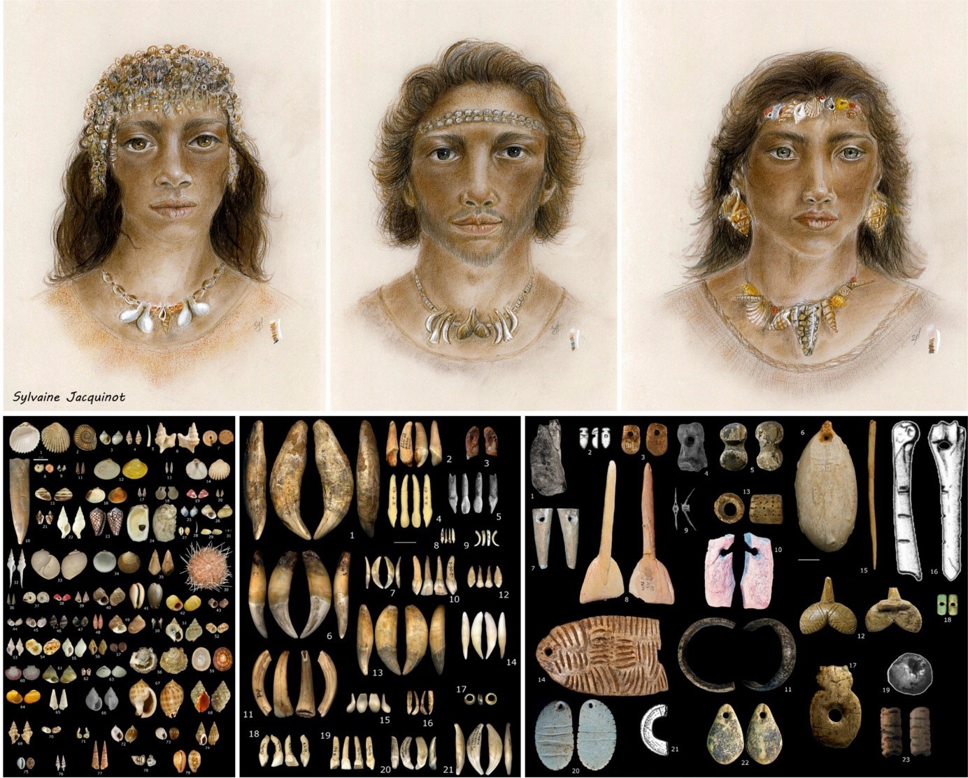 Visages ornés d’ornements corporels connus pour le Gravettien et types d’objets de parure portés au cours du Gravettien
