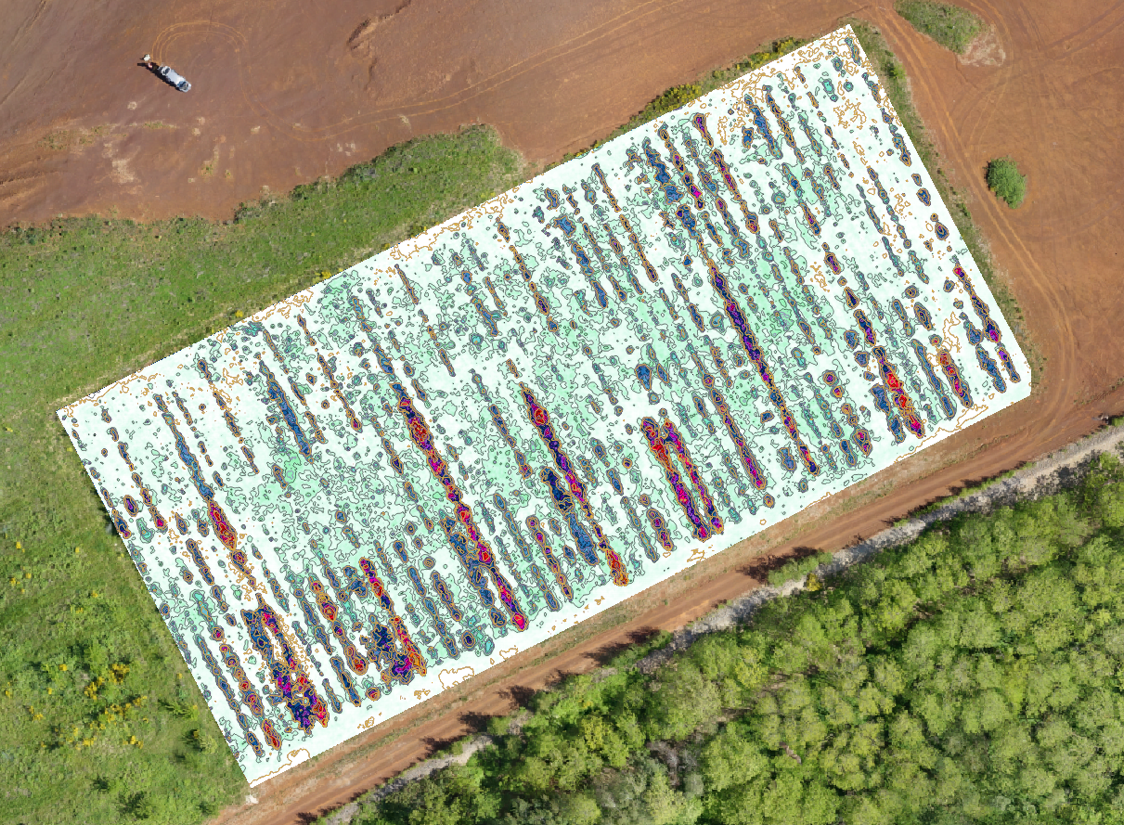 Performance de croissance des espèces d'arbres dans la parcelle expérimentale. Images acquises par un drone. Crédit Photo : Gilles GALLINET, HEKLADONIA