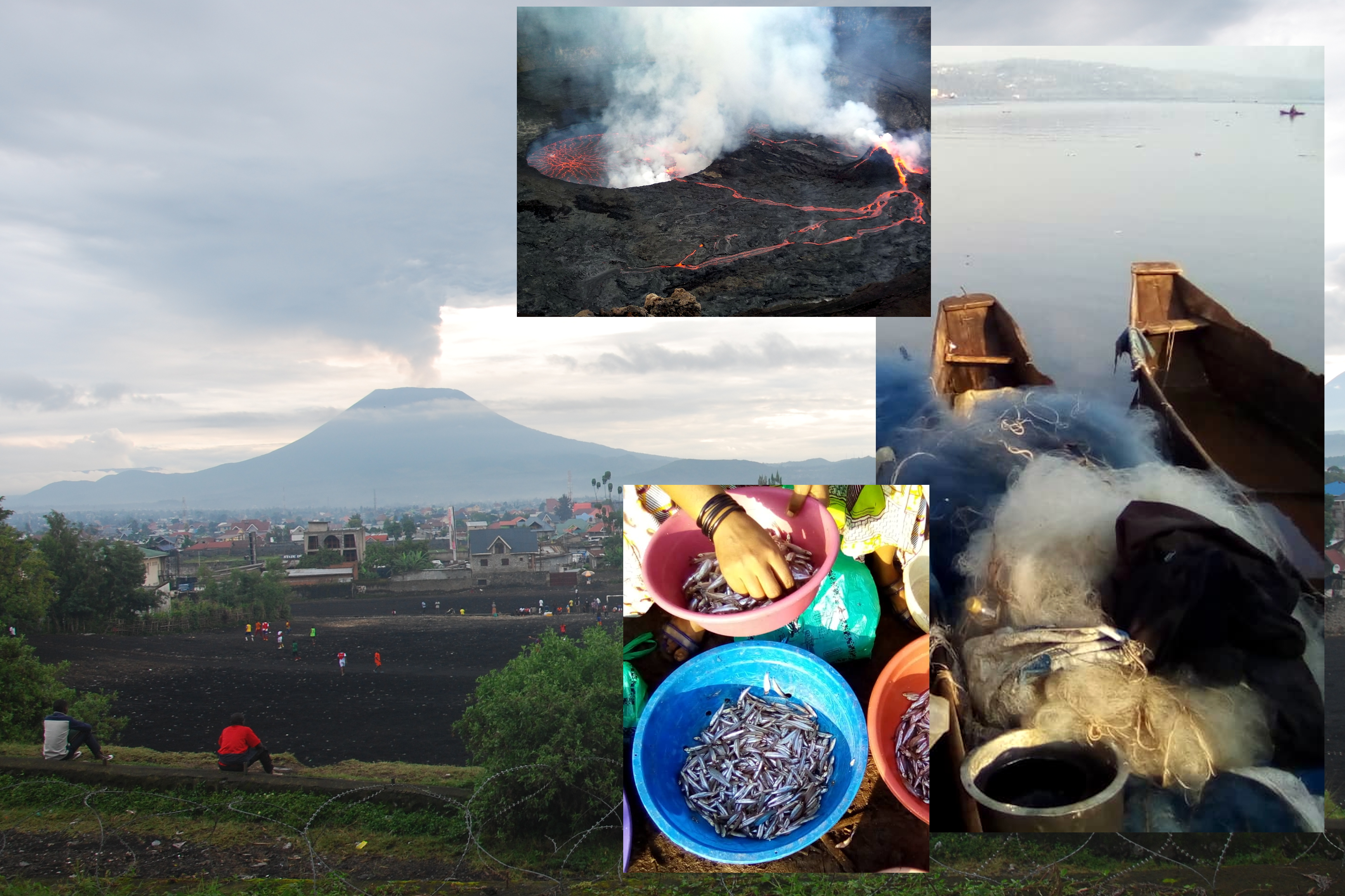 L'émission de dioxyde de soufre du volcan Nyiragongo, dont le cratère et la silhouette en arrière-plan de la ville de Goma sont représentés sur cette image, reflète son activité.  Cette activité est corrélée à la dynamique des cas de choléra à l'approche de la ville de Goma, dans la province de Katana. Cette relation peut s'expliquer par le fait que l'activité du volcan modifie la qualité physico-chimique des eaux de surface du lac Kivu (augmentation de la salinité et de la température), et la charge de l'eau du lac et des poissons pêchés dans le lac en Vibrio cholerae. La mesure de l'activité du volcan permet donc de prévoir le risque d'une épidémie de choléra à proximité de ce lac. 